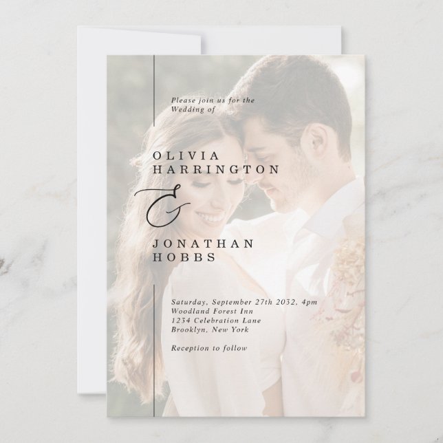 Modern Minimalist Line Border Photo Wedding Invitation (Front)