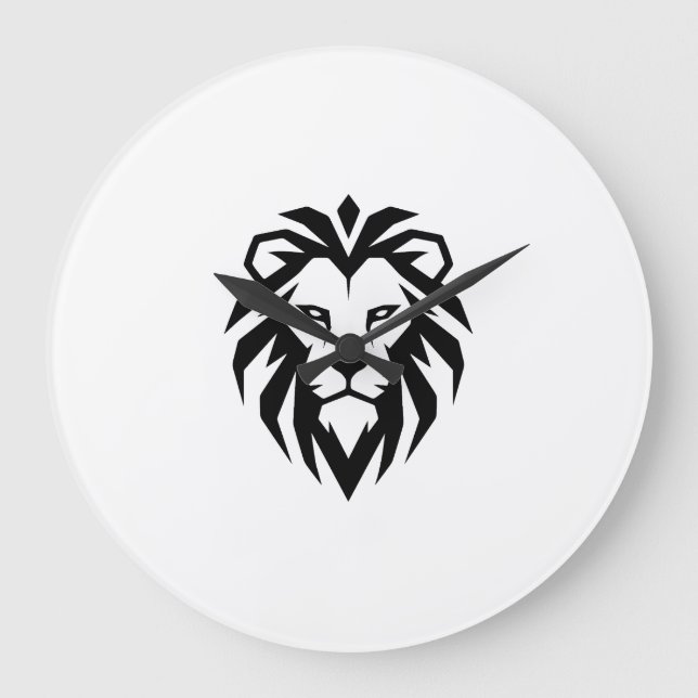 Modern Minimalist Lion Head Icon Large Clock (Front)