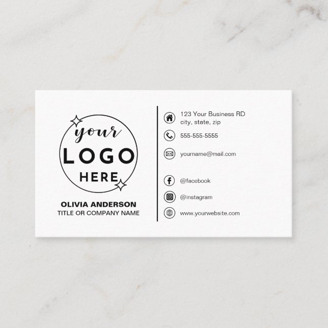 Modern Minimalist Logo Custom Icons Social Media Business Card (Front)