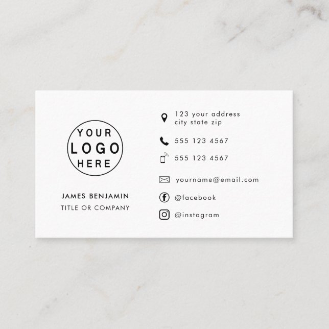 Modern Minimalist Logo | Custom Icons Social Media Business Card (Front)