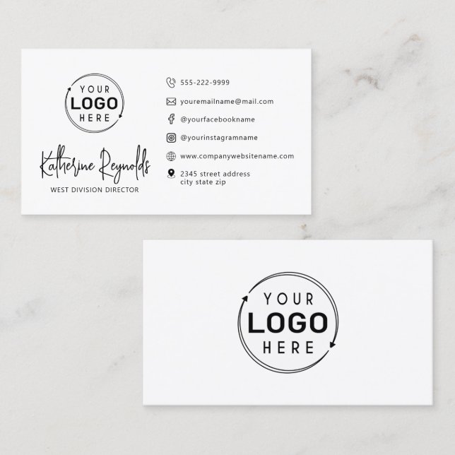 Modern Minimalist Logo Icons Script Business Card (Front/Back)