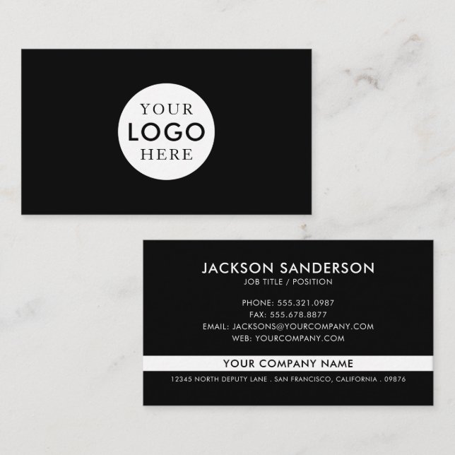 Modern Minimalist Logo Professional Black White Business Card (Front/Back)