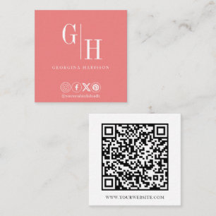 Modern Minimalist Logo QR Code Pastel Coral Square Business Card
