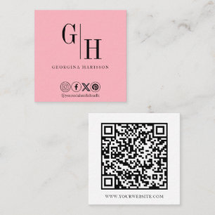 Modern Minimalist Logo QR Code Pastel Pink Square Business Card