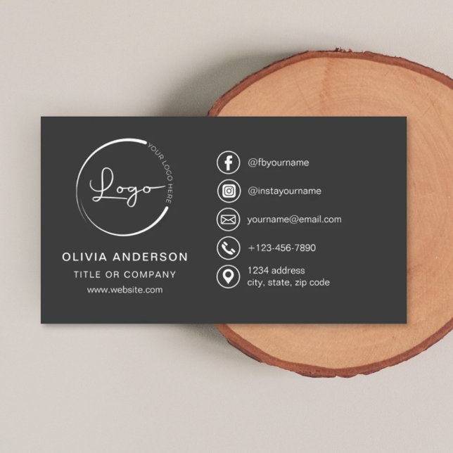 Modern Minimalist Logo with Social Media Icons Business Card (Creator Uploaded)