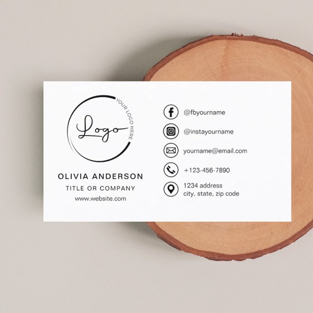 Modern Minimalist Logo with Social Media Icons Business Card (Creator Uploaded)
