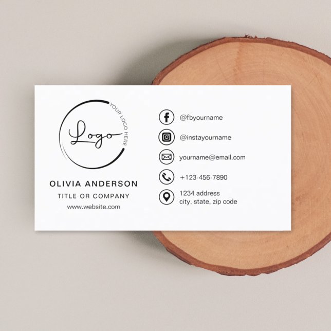Modern Minimalist Logo with Social Media Icons Business Card (Creator Uploaded)
