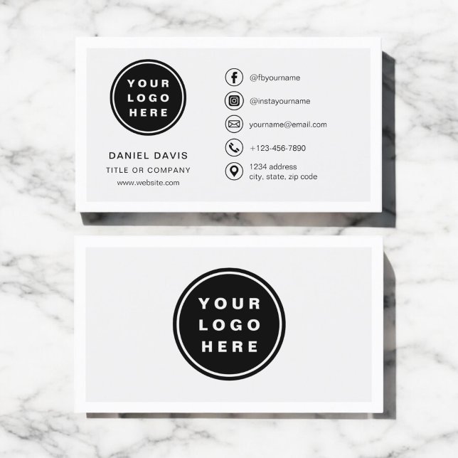 Modern Minimalist Logo with Social Media Icons Business Card (Creator Uploaded)