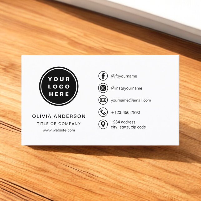 Modern Minimalist Logo with Social Media Icons Business Card (Creator Uploaded)