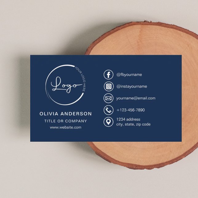 Modern Minimalist Logo with Social Media Icons Business Card (Creator Uploaded)