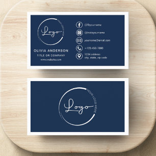 Modern Minimalist Logo with Social Media Icons Business Card