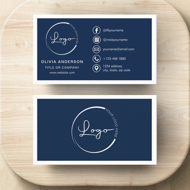 Modern Minimalist Logo with Social Media Icons Business Card (Creator Uploaded)