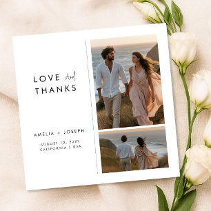 Modern Minimalist Love and Thanks Photo Wedding Thank You Card