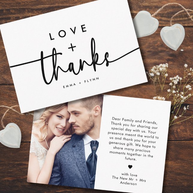 Modern Minimalist Love and Thanks Script Wedding Thank You Card (Creator Uploaded)