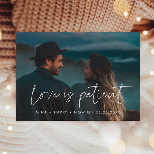 Modern minimalist Love is patient wedding update Announcement