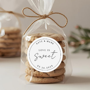 Modern Minimalist Love is Sweet Wedding Favour Classic Round Sticker