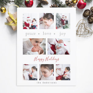 Modern Minimalist Love Joy Peace Multi-Photo Holiday Postcard