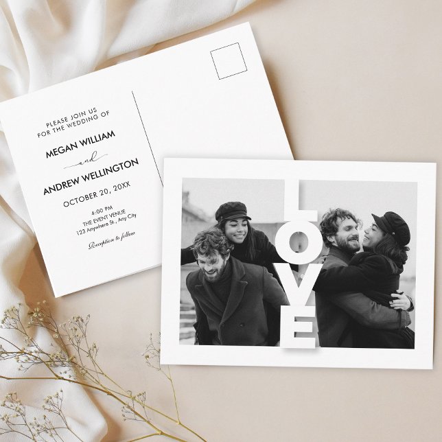 Modern Minimalist love photo collage wedding Postcard (Creator Uploaded)