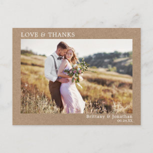 Modern Minimalist Love Thanks Wedding Kraft Postcard
