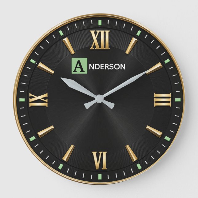 Modern Minimalist Luxury Black & Gold  Large Clock (Front)