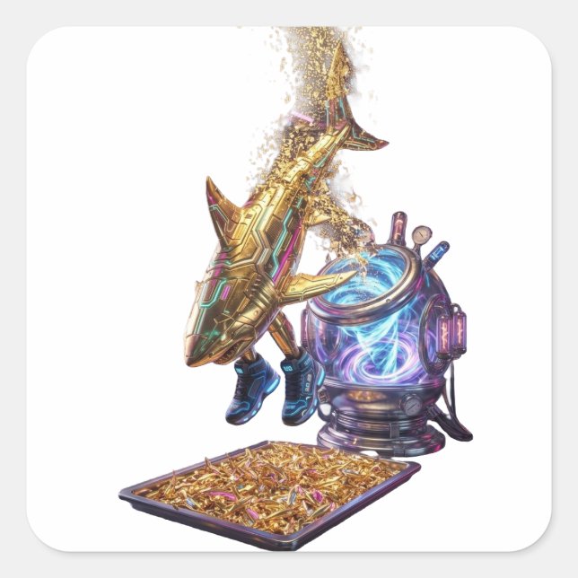 Modern Minimalist Luxury Cyber Shark - Neon Aesthe Square Sticker (Front)