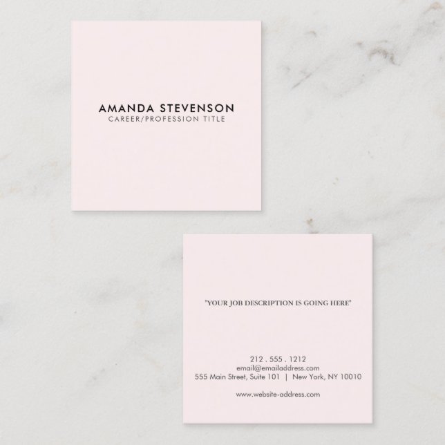 Modern Minimalist Luxury Light Pink/Black Square Business Card (Front/Back)