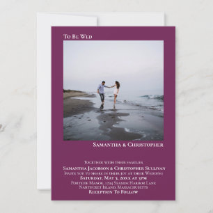 Modern Minimalist Magenta Plum Photo Wedding Invitation