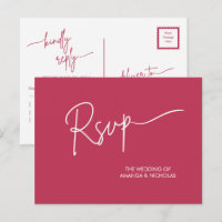 Modern Minimalist Magenta Red and White RSVP