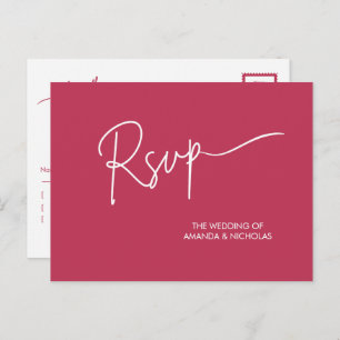 Modern Minimalist Magenta Red and White RSVP Postcard