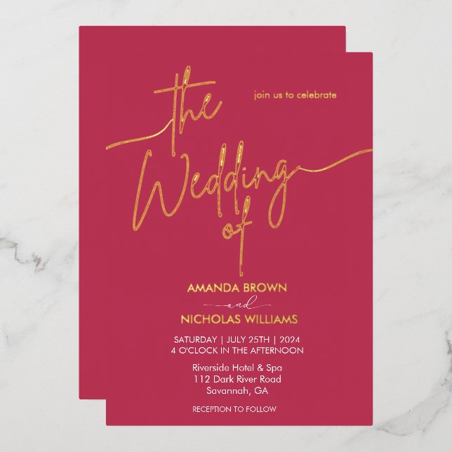 Modern Minimalist Magenta Red Wedding (Front/Back)