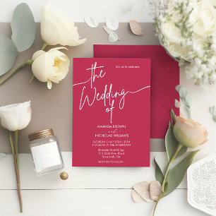 Modern Minimalist Magenta Red Wedding Invitation