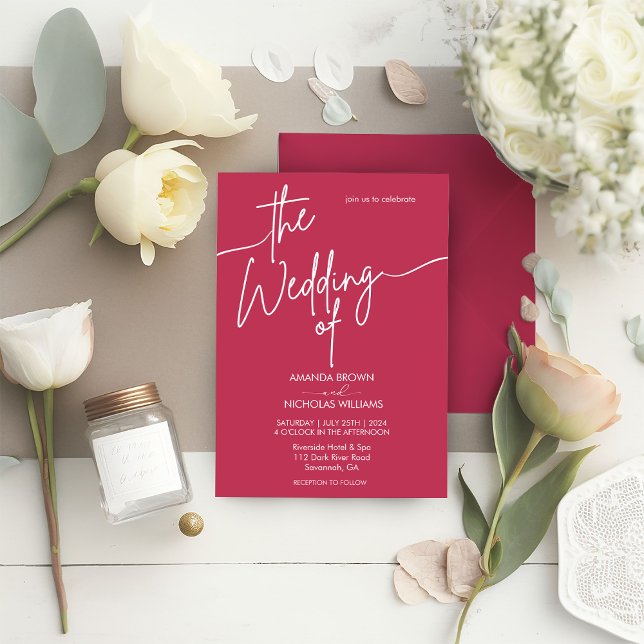 Modern Minimalist Magenta Red Wedding Invitation (Creator Uploaded)