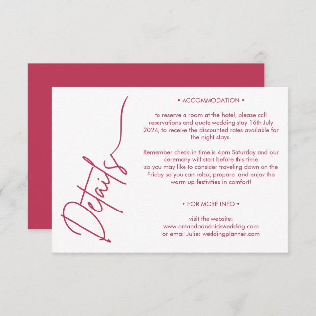 Modern Minimalist Magenta Red White Details  Enclosure Card (Front/Back)