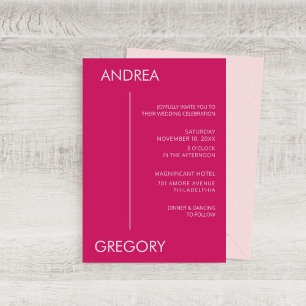 Modern Minimalist Magenta Stripe Wedding Invitation