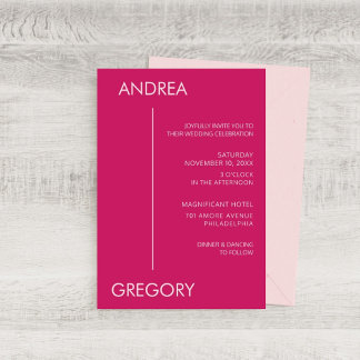 Modern Minimalist Magenta Stripe Wedding Invitation