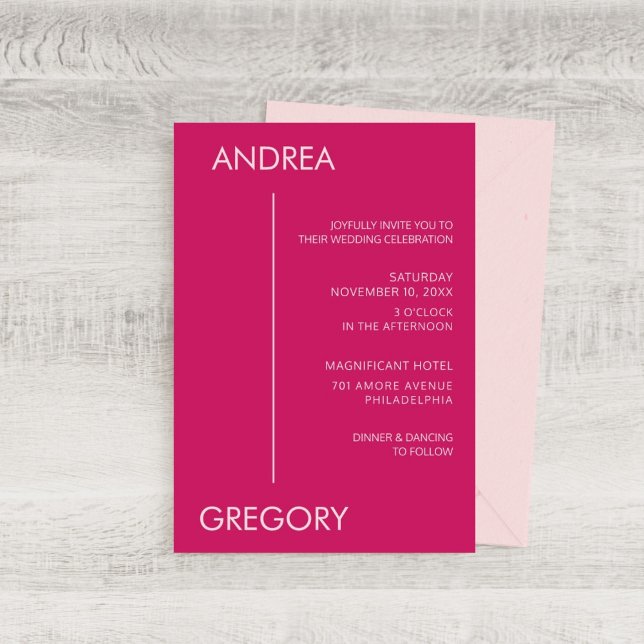 Modern Minimalist Magenta Stripe Wedding Invitation (Creator Uploaded)