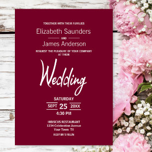 Modern Minimalist Magenta White Wedding Invitation