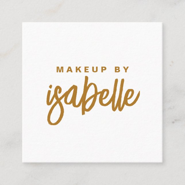 Modern Minimalist Makeup Artist Gold Script Square Business Card (Front)