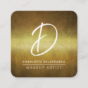 Modern Minimalist Makeup Artist Monogram Gold Square Business Card