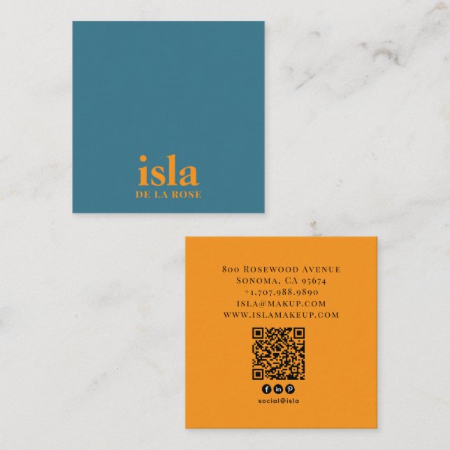 Modern Minimalist Makeup Artist QR Code Square Business Card (Front/Back)