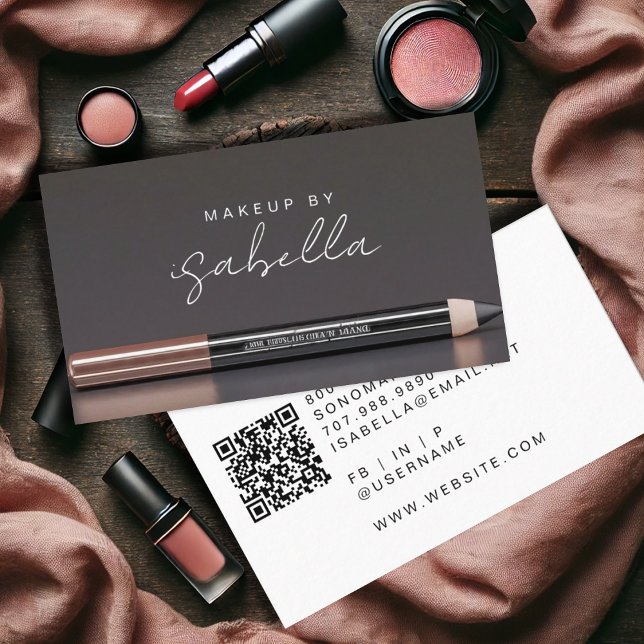Modern Minimalist Makeup Artist Tools QR Code  Business Card (Creator Uploaded)