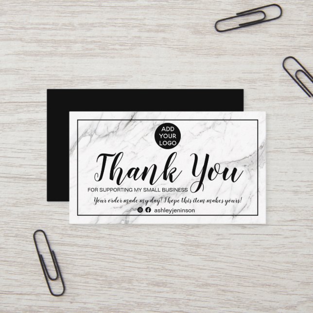 Modern minimalist marble chic order thank you business card (Front/Back In Situ)