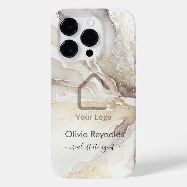 Modern Minimalist Marble Texture Overlay Logo Case-Mate iPhone Case (Back)