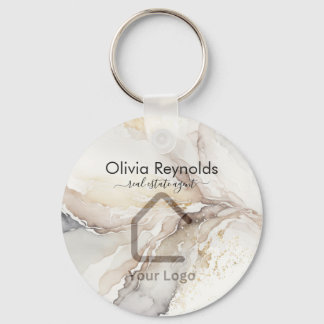 Modern Minimalist Marble Texture Overlay Neutral Key Ring