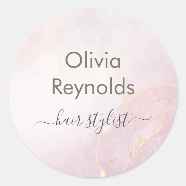 Modern Minimalist Marble Texture Pink Gold Classic Round Sticker (Front)