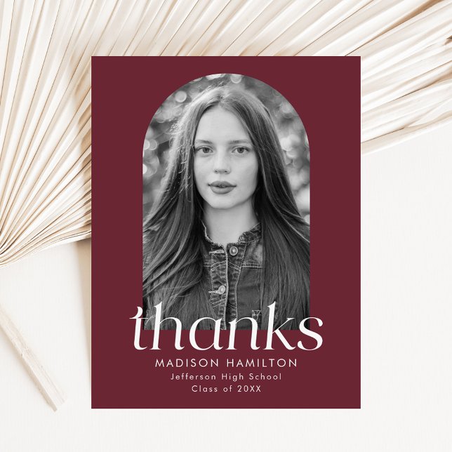 Modern Minimalist Maroon Graduation Thank You Postcard (Creator Uploaded)