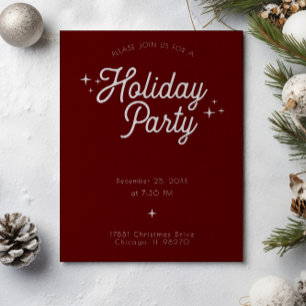 Modern Minimalist Maroon Red Holiday Party Invitation