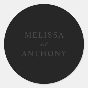 Modern Minimalist Matte Black Wedding Classic Round Sticker