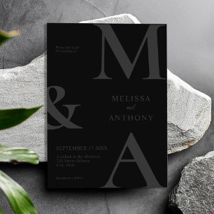 Modern Minimalist Matte Black Wedding Invitation