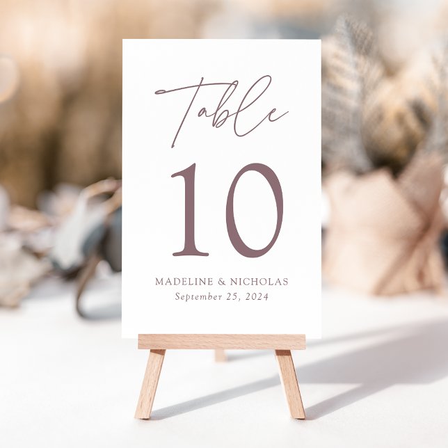Modern Minimalist Mauve Purple Script Wedding Table Number (Creator Uploaded)